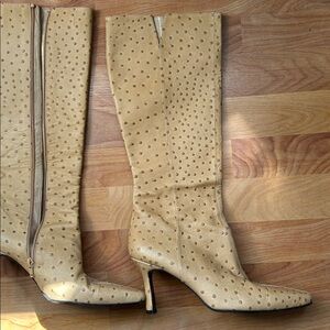 Stuart Wetzman Ostrich Beige leather Knee-High Boots